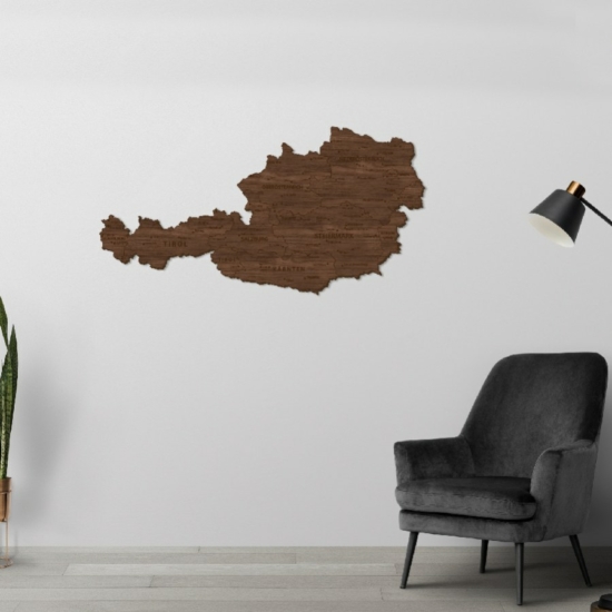 2D Ausztria fa térkép - Teak